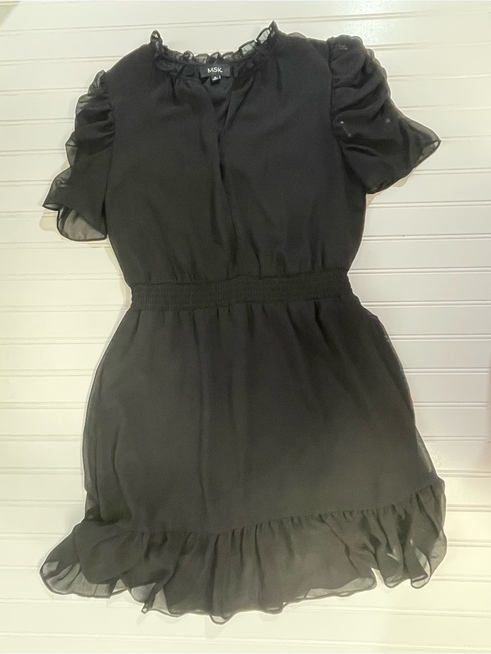 MSK Black Ruffle Short Sheer Sleeve Dress Size Medium